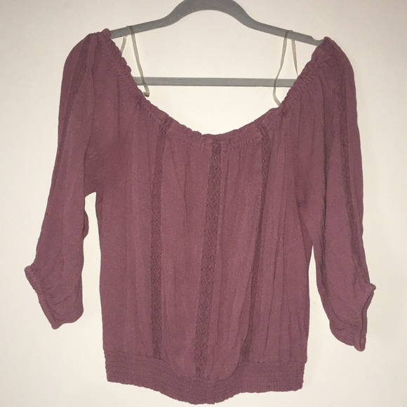 Aeropostale Mauve Rayon and Lace Off The Shoulder Cropped Top: Size XL - Picture 5 of 8